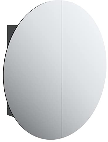 vidaXL Badezimmerschrank mit Rundem Spiegel LED Hängeschrank Wandschrank Badschrank Spiegelschrank Schrank Badmöbel Bad Badezimmer Schwarz 54x54x17,5cm