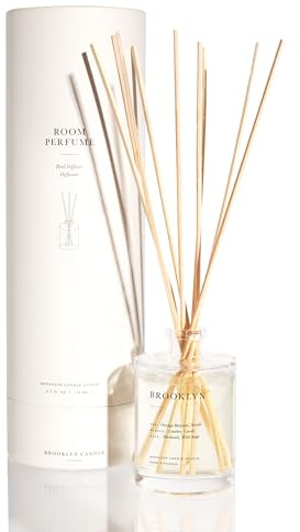 Brooklyn Candle Studio Reed Scent Diffuser - Brooklyn - Relaxing Oil Diffuser, Sage, Cassis & Orange Blossom Fragrance, 8 Rattan Diffuser Reeds, Clean Ingredients - 4.4oz