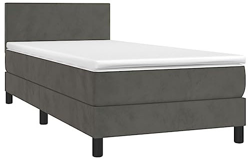 vidaXL Boxspringbett mit Matratze Einzelbett Polsterbett Bett Hotelbett Bettgestell Lattenrost Bettrahmen Schlafzimmerbett Dunkelgrau 90x200cm Samt