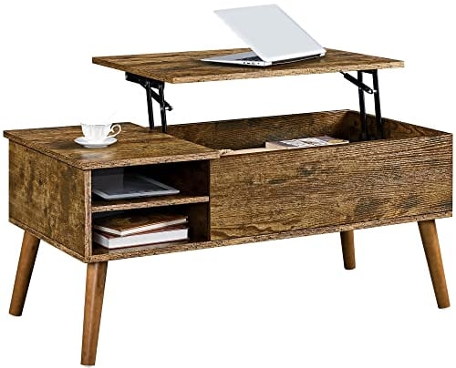 Yaheetech Lift Top Coffee Table, Industrial Style Coffee Table with Hidden Storage & Adjustable Storage Shelf, Center Table Sofa Table for Living Room, 100x48x45cm, Rustic Brown