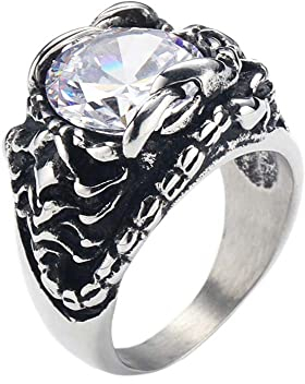 OAKKY Herren Edelstahl Vintage Gotik graviert Skorpion Tier Ring mit Zirkoniumdioxid Silber Größe 70 (22.3)