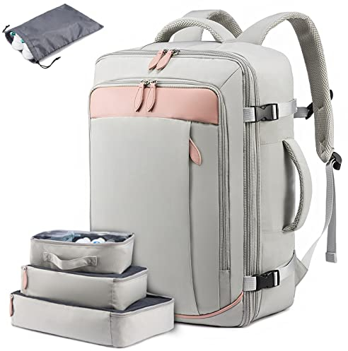 LOVEVOOK Handgepäck Reiserucksack, Erweiterbarer Rucksack Flugzeug, Laptop Travel Backpack für 17 Zoll Damen Herren, Flug Genehmigt Daypack für Reisen Weekender