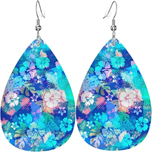 Ohrringe, Hibiskus Hibiskus Ohrringe Leder Gedruckte Drop Ohrringe Mode Frauen Wasser Ohrringe Für Ornament Geschenke Frauen