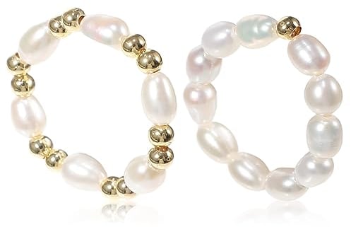 LIFKOME 2 Stück Perlenringe Stretch-Perlenringe Verstellbare Ringe Damen Geburtstagsgeschenk