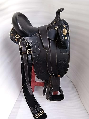 SHOWMEN CRAFT Australian Stock Ledersattel mit Übergurt unter Grith und Fender Reiten Reitsattel (schwarz)