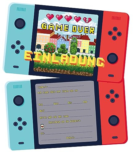 Xinfin12 x Video Gaming Spiel Einladungskarten, Videospiel Gamer Pixelmotiv für Mädchen & Jungen Gaming Kindergeburtstag Zocker Party- Die perfekte Einladung für Gaming Party (Gamer Motiv)