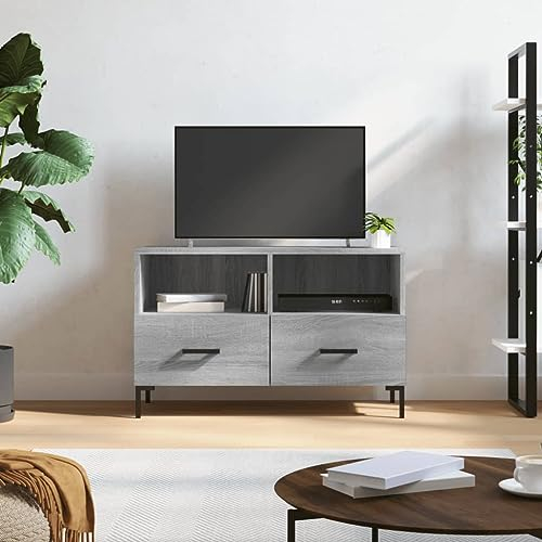 FIRBNUS 80x36x50cm TV-Schrank Grau Sonoma Holzwerkstoff Sideboard Holz TV Lowboard Holz Schrank Schubladen Fernseher Kommode Fernsehschrank Holz TV Cabinet TV Schrank Holz Kommode Holz TV Kommode