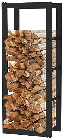 KEKAI Leñero de Interior Rack I 40x25x100 cm Leñero Portátil de Interior y Exterior con Estructura de Acero Galvanizado, Ventilación y Diseño Minimalista, Color Negro