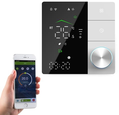 Qiumi Smart WiFi Knob Thermostat Smart Life APP Remote Control for Water Gas Boiler Heating Compatible with Alexa Google Home, Dry Contact