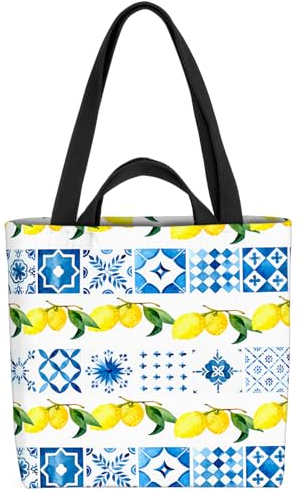 VOID Mediterranes Muster Zitronen Tasche 33x33x14cm,15l Einkaufs-Beutel Shopper Einkaufs-Tasche Bag