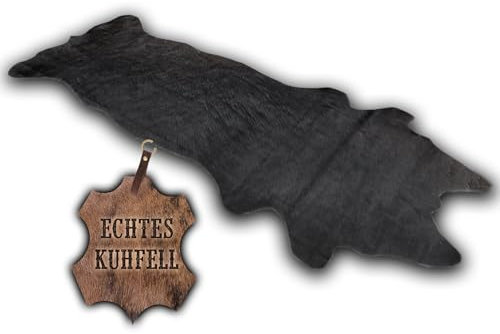 unendlich schoen – Echter Kuhfell Teppich klein, Läufer für Wohnzimmer Flur Eingangsbereich, Rinderfell für kleinere Flächen (schwarz, 120x55cm)