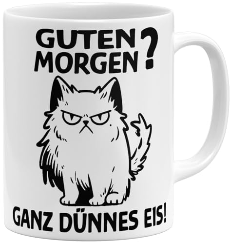 OM3® Divertente tazza con scritta – mattina gatto – buongiorno – dichiarazione | tazza in ceramica | 11oz 325 ml | stampa su entrambi i lati | bianco