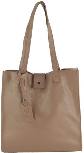 modamoda de - T247 - Ital. Leder Shopper mit herausnehmbarer Innentasche, Farbe:Blassbraun