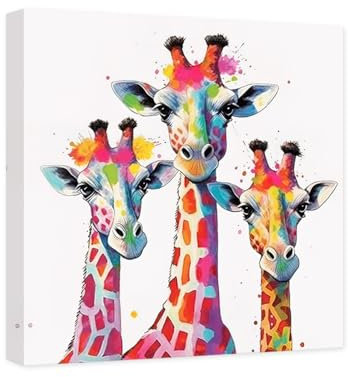CXHOSTENT Giraffen-Bilder Wanddekoration Bunte Tier-Leinwand-Kunst Tier-Giraffe-Gemälde Druck Modernes Dekoration Rahmen (Giraffen - 1, 45.00 x 45.00 cms)