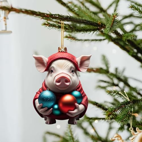Schwein Weihnachtsschmuck, 2D Acryl Weihnachtsbaumschmuck, Weihnachtsbaum Dekorationen, Schwein Anhänger Weihnachts Deko, Weihnachtsanhänger, Christbaumschmuck für Auto