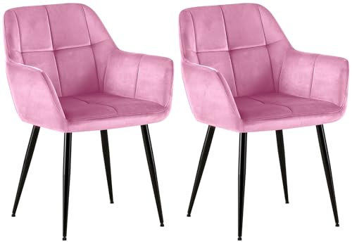 CLP 2er Set Esszimmerstuhl Emia Mit Samtbezug I Polsterstuhl Mit Robustem Metallgestell I Küchenstuhl Mit Armlehnen, Farbe:rosa
