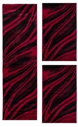 Carpetsale24 Bettumrandung Schlafzimmer 3 teilig Kurzflor Teppich Rot Bettvorleger Schlafzimmer Bettset: 2 St. 80x150 cm | 1 St. 80x300 cm - Flauschiger Teppich Läuferset Weich Moderne Design
