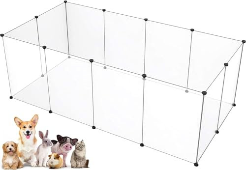 Puppy Playpen Rabbit Run Pet Playpen,Transparent Small Animals Playpen, DIY Pet Pen Yard Fence for Puppy,Rabbit,Guinea Pigs,Ferrets,Mice,Hamsters,Hedgehogs,Turtles,12 Panel
