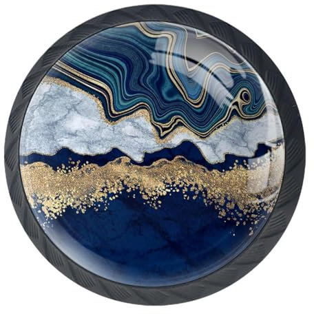 Luoweisi Lot de 4 boutons de tiroir ronds en granit noir et marbre blanc en forme de champignon pour armoire, tiroir, chambre à coucher, salle de bain