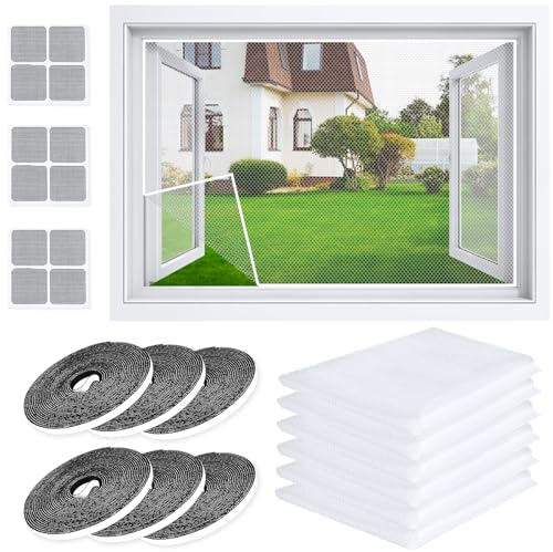 Tuofang Mosquitera Ventana, 6 Paquetes Tela Antimosquitos(150 * 130cm), Mosquitera Gatos con Cierre Adhesiv, Mosquiteras de Insectos de la Protección de la Ventana (blanco)