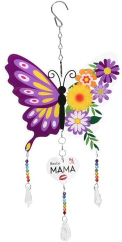 HONMOK Muttertagsgeschenk Beste Mama Sonnenfänger Schmetterling Acryl Suncatcher Kristall Anhänger Fensterdeko Mutter Geburtstagsgeschenk Geschenk für Mama Muttertag Geburtstag Weihnachten