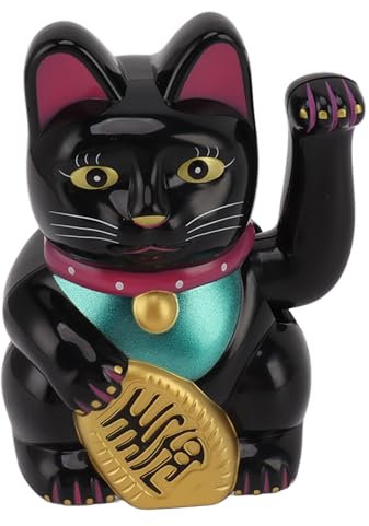 Jenngaoo Glückskatze, 5 Zoll Solarbetrieben Niedliche Winkekatze, Lebendige Und Schöne Chinesische Katze Zum Dekorieren von Geschäftseröffnungen an Der Rezeption, Im Auto(Schwarz)