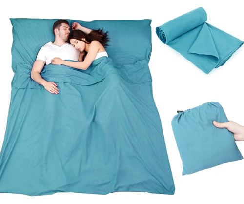 Plliocse Sacco a pelo, lenzuolo da viaggio, matrimoniale, 160 x 210 cm, con tasche per cuscini, per adulti, viaggi, hotel, viaggi di lavoro, campeggio (colore blu, 160 cm x 210 cm)