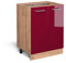 Vicco Küchenunterschrank R-Line, Bordeaux Hochglanz/Goldkraft Eiche, 60 cm, AP Eiche