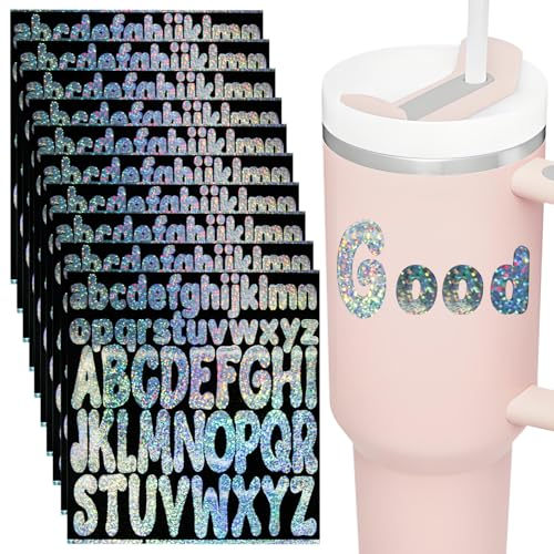 10 Blatt Buchstabenaufkleber für Stanley Cups, Vinyl Buchstabenaufkleber, Alphabet-Aufkleber zur Personalisierung Ihrer Tassen, selbstklebende Glitzer Buchstabenaufkleber, selbstklebende buchstaben