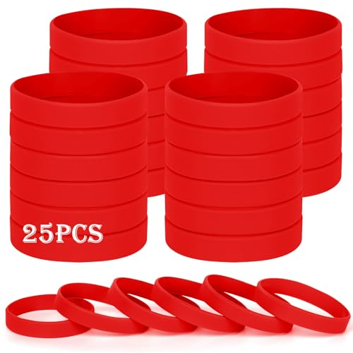 HONTIUS silicone wristbands, 25PCS Red Rubber Wristbands Blank Wrist Bands Universal Wristband Set for Women Men Adult Sport