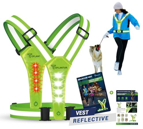 TOFLANTUR LED Warnweste Fahrrad Leuchtweste, Hoher Sichtbarkeit Laufweste Reflektierend Weste für Damen Kinder, USB-C Aufladbar Reflektoren Laufen Lauflicht für Joggen