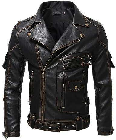 Sunnyuk Giacca Uomo Giacche Moto Biker Sportiva Chiodo Slim Fit Leggera Giubbotto Moto Pelle Con Protezioni Giacca Moto Elegante Metal Giubbino Rinfrescante Vintage