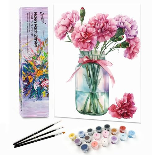 Bougimal Malen Nach Zahlen Erwachsene Landschaft Ohne Rahmen inklusive Pinsel und Acrylfarben - 28 x 35 cm, Bunte Blumen 12