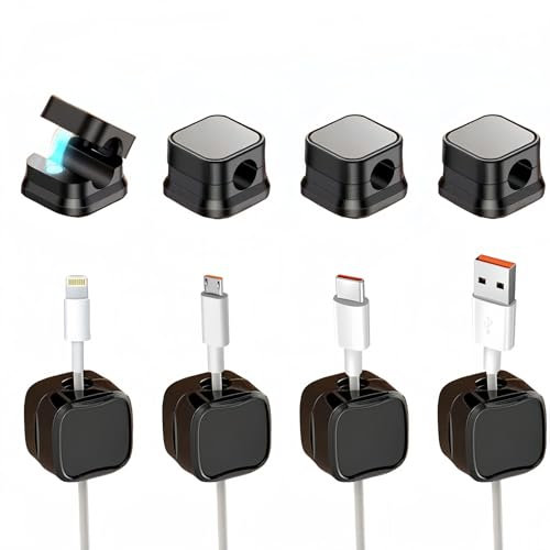 8 soportes magnéticos autoadhesivos para cables, para pared, escritorio, mesita de noche, cable de carga, cable de datos, USB, HDMI