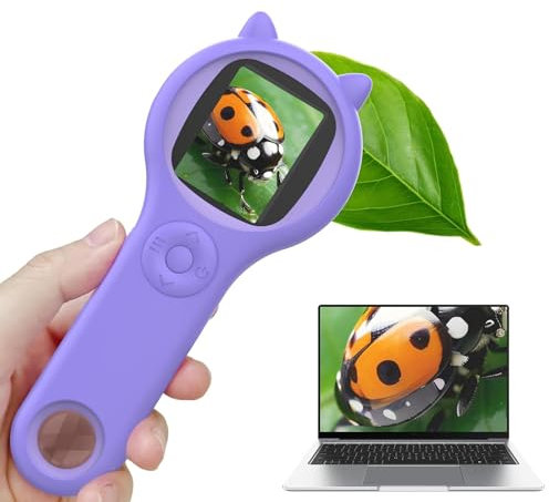 Microscope Portable pour Enfants avec Caméra Loupe et Écran (Violet)