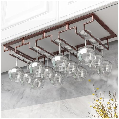 Porte-verres à vin en métal à suspendre sous l'armoire - Support pour verre à vin - Marron - Sans perçage