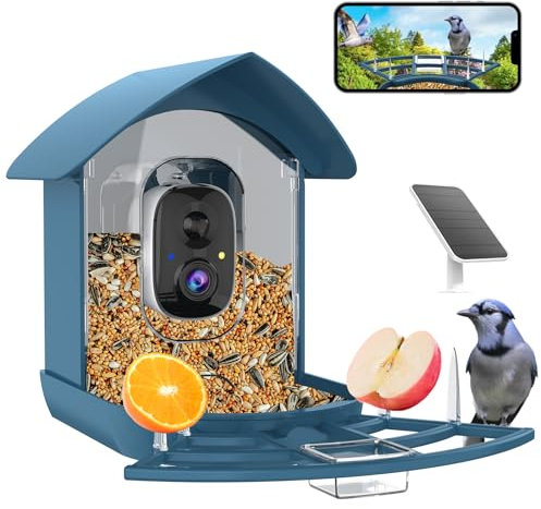Bird Feeder with Camera,FHD Live View Video,Smart WiFi Bird Feeder Camera with Solar Panel,AI Birds Identification,IP65 Waterproof Birds House with Cam,Instant Arrival Alerts,Gift for Father's Day