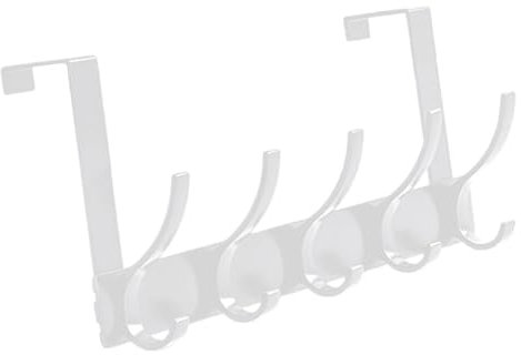NHBETYS Over Door Hanger, Heavy-Duty Organizer Rack with 5 Hooks Stainless Steel Over Door Hanger Over Door Hook Space Saving Over Door Coat Hook for Coats, Hats, Bags, Clothes, Towels