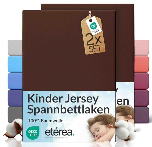 etérea Jersey 2er Set Spannbettlaken 60x120cm - 70x140cm Dunkelbraun bis 15 cm Höhe - 100% Baumwolle Spannbetttuch Oekotex - Doppelpack Bettlaken 60x120 cm - 70x140 cm - Braun