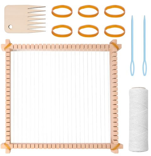 Gatphy Webrahmen aus Holz, 28x25cm, Webrahmen für Kinder Erwachsene, mit Flechtkamm und Webnadeln, Geeignet für Strickbegeisterte Handgestrickte Pullover, Schals, Socken und Wandteppiche
