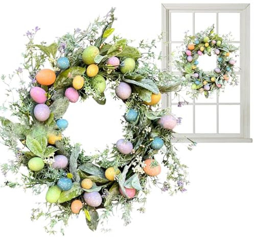 Osterkränze Für Die Haustür, 45 cm Ostereierkranz, Künstliche Blumen-osterkränze Für Die Haustür, Künstliche Osterkranz, Niedliche Frühlings Osterkränze Mit Eiern Und Bunten Blumen, Wanddekoration