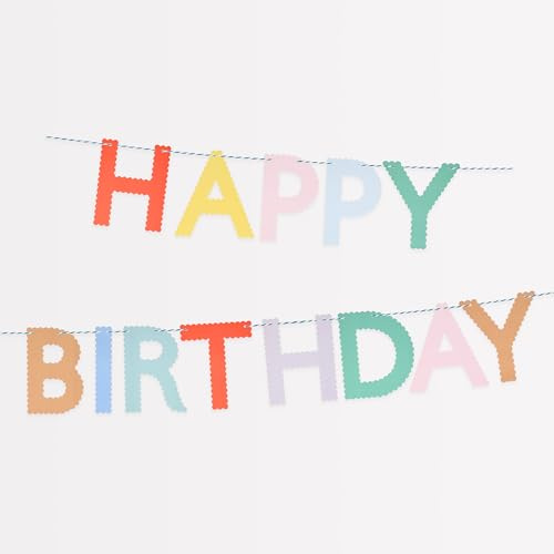 Meri Meri Scallop Happy Birthday Banner (Pack of 1), 10' Birthday Party Banner with Excess Cord