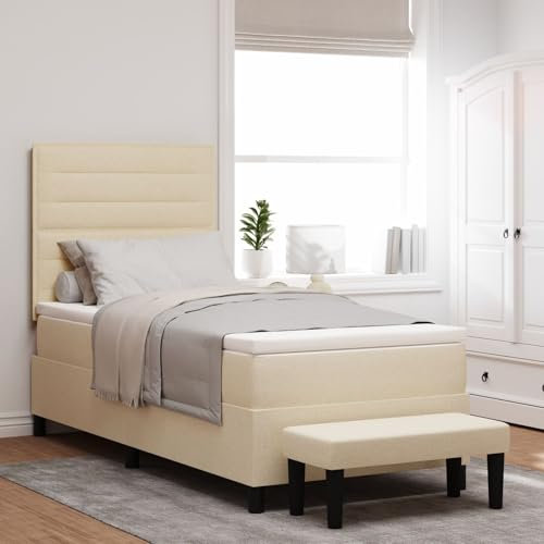 vidaXL Boxspringbett mit Matratze & Bank Creme 100X200 cm Stoff Elegantes Design Bequeme Unterstützung Einfache Montage Perfekt für Schlafzimmer Zeitgenössische Möbel Erwachsenenrahmen Gäste