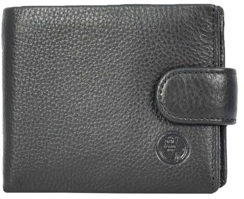 Mens Real Leather Mid Size Bifold Wallet Multi-Pockets Coins Cards Notes Style Tempe Black