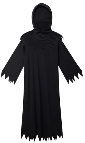 NebulaGlam Costume da Mietitore per Bambini con Falce Halloween, Costume di Halloween da Mietitore con, Guanti, Falce Giocattolo, Maschera, per Halloween Festa Costume