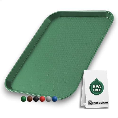 Serviertablett Kunststoff Grün – 45,5 × 35,5 cm – Robustes Tablett rechteckig für Kantine, Fastfood & Gastronomie – rutschfest – stapelbar – spülmaschinengeeignet – Mehrweg Tablett