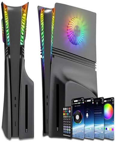 Piastra frontale per PS5 piastre laterali PlayStation 5 Disc Edition, accessorio di ricambio per console PlayStation 5 Disc Edition, piastra nera, protezione antigraffio e antipolvere (nero con LED