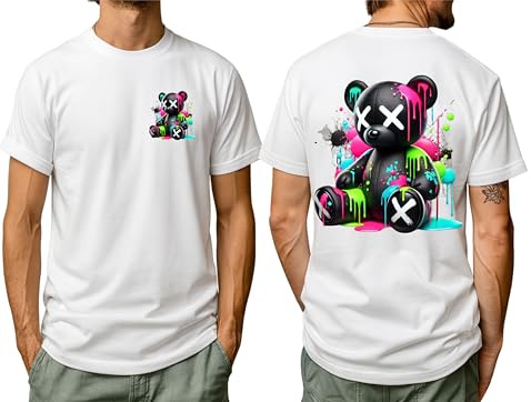 Printshirts Graffiti Teddy Bear T-Shirt – Funny Street Art Bear Graphic Tee – Neon Drip Hip Hop Urban Style Shirt Idea for Birthday or Christmas