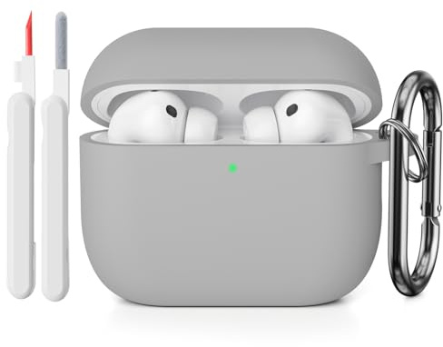 KOKOKA Silikon Hülle Schutzhülle Kompatibel mit AirPods Pro 3. Generation mit Reinigungsset, Stoßfeste Weiche Dünne Schutzhülle Case für Airpods Pro 3 mit Cleaner Kit & Karabiner, Grau