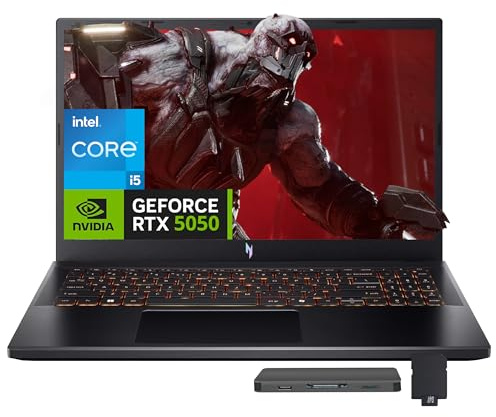acer Nitro V 15,6 FHD IPS 165Hz Gaming Laptop, Intel Core i5-13420H, NVIDIA GeForce RTX 5050 8GB GDDR7, 64GB RAM, 2TB SSD, tastiera retroilluminata, Wi-Fi 6, Win 11 Pro, nero, set docking station da